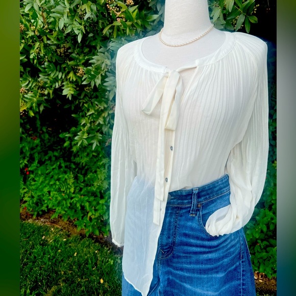 Lane Bryant Sheer Cream Button Down Blouse - Picture 1 of 6